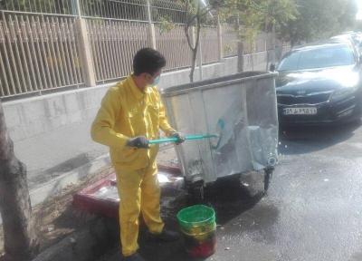 خبرنگاران ضد عفونی روزانه مخازن زباله شمال شرق پایتخت در روزهای کرونایی
